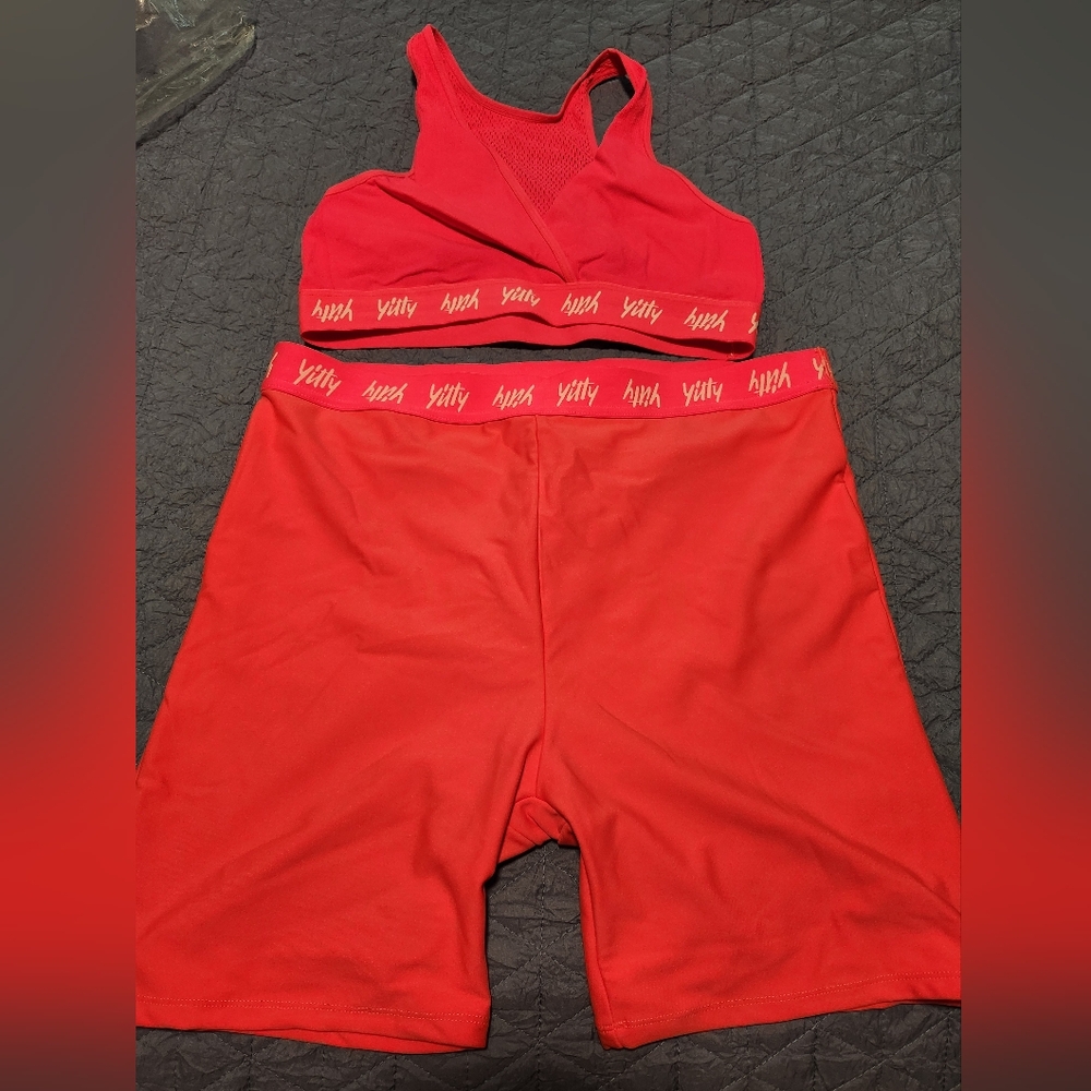 Yitty High Rise Biker Shorts And Bra.